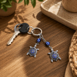 Evil Eye Turtle Keychain for Car & Keys | Double Tortoise Nazar Protection Key Ring