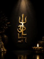 Golden Trishul Om Swastik Wall Hanging | Spiritual Hindu Symbol Decor for Home & Temple