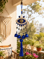 Evil Eye Wind Chime with Om Symbol | Blue Nazar Protection Hanging Bell Decor - Image 2
