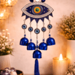 Evil Eye Wind Chime with Om Symbol | Blue Nazar Protection Hanging Bell Decor