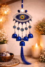 Evil Eye Wind Chime with Om Symbol | Blue Nazar Protection Hanging Bell Decor
