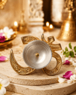 Premium Om Brass Diya with Silver Oil Bowl - Image 2