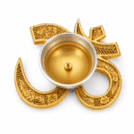 Premium Om Brass Diya with Silver Oil Bowl - Image 3