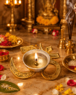 Premium Om Brass Diya with Silver Oil Bowl - Image 9