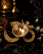 Premium Om Brass Diya with Silver Oil Bowl - Image 10