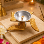 Premium Swastik Brass Diya with Silver Oil Bowl