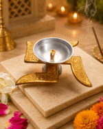 Premium Swastik Brass Diya with Silver Oil Bowl