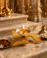 Premium Swastik Brass Diya with Silver Oil Bowl - Image 6