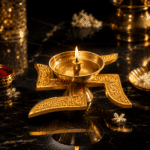 Premium Swastik Brass Diya with Silver Oil Bowl - Image 4