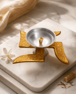 Premium Swastik Brass Diya with Silver Oil Bowl - Image 13