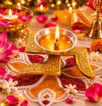 Premium Swastik Brass Diya with Silver Oil Bowl - Image 8