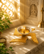 Premium Swastik Brass Diya with Silver Oil Bowl - Image 7