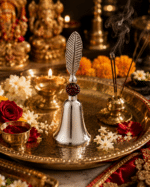 Leaf Handle Pooja Bell with Rudraksha Bead - Image 8