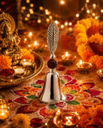 Leaf Handle Pooja Bell with Rudraksha Bead - Image 4