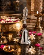 Leaf Handle Pooja Bell with Rudraksha Bead - Image 3