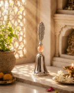 Leaf Handle Pooja Bell with Pink Bead Accent - Image 4
