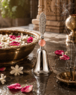Leaf Handle Pooja Bell with Pink Bead Accent - Image 3