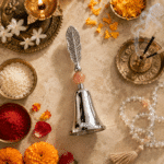 Leaf Handle Pooja Bell with Pink Bead Accent