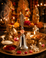 Leaf Handle Pooja Bell with Pink Bead Accent - Image 2