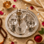 Silver Engraved Complete Pooja Thali Set with Diya, Bell, Kalash, Incense Holder and Spoon Bowl - Image 10
