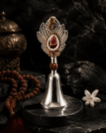 Peacock Gemstone Rudraksha Pooja Bell with Red Stone and Pearl Detailing - Image 10