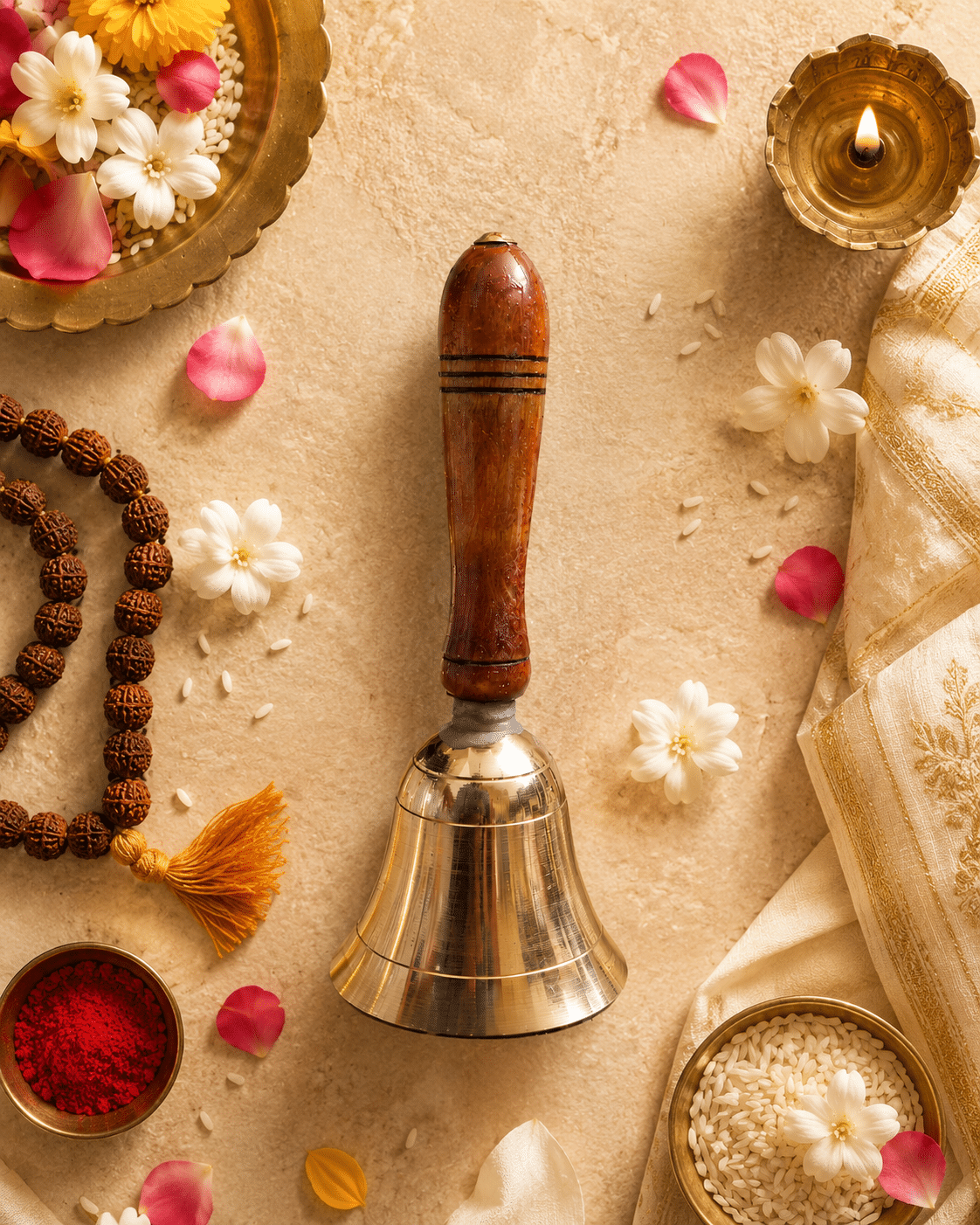 file_00000000146c71fa9ec04e2be76f8ee3 Brass Bell with Carved Wooden Handle - Image 1