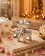 Silver Elephant Diya / Tealight Candle Holder for Home Décor and Pooja - Image 3