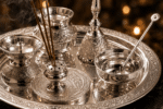 Silver Engraved Complete Pooja Thali Set with Diya, Bell, Kalash, Incense Holder and Spoon Bowl - Image 6