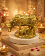 Brass Kamdhenu Cow with Calf and Decorative Blanket Design - Image 7