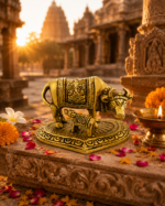 Brass Kamdhenu Cow and Calf Idol with Ganesh Design - Image 11