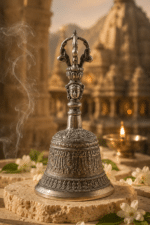 Antique Finish Brass Temple Bell with Deity Handle - Image 7
