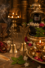 Brass Om and Trishul Pooja Bell Pair - Image 5