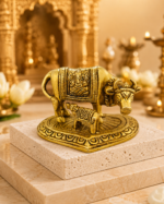 Brass Kamdhenu Cow and Calf Idol with Ganesh Design - Image 6