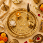 Brass Om Mantra Aarti Thali with Diya, Incense Holder and Pooja Box - Image 4