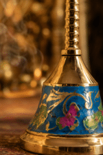 Blue Enamel Brass Pooja Bell with Floral Design - Image 3