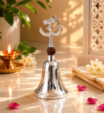 Silver Om Rudraksha Pooja Bell / Om Aarti Ghanti for Home Mandir - Image 3