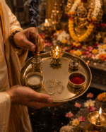 Brass Om Pooja Thali Set with Diya,Agarbatti Holder, Roli Chawal Bowls and Container - Image 6