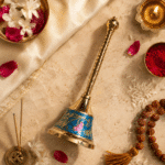 Blue Enamel Brass Pooja Bell with Floral Design - Image 4