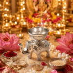 Silver Elephant Diya / Tealight Candle Holder for Home Décor and Pooja