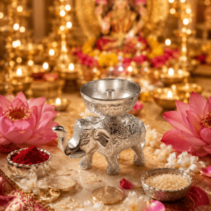 Silver Elephant Diya / Tealight Candle Holder for Home Décor and Pooja
