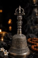 Antique Finish Brass Temple Bell with Deity Handle - Image 6