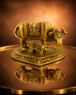 Brass Kamdhenu Cow and Calf Idol with Ganesh Design - Image 3