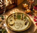 Brass Om Aarti Thali Set with Diya, Incense Holder and Containers