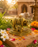 Brass Kamdhenu Cow and Calf Idol with Ganesh Design - Image 4