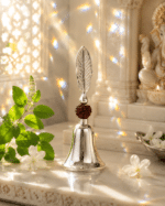 Silver Leaf Handle Rudraksha Pooja Bell / Designer Mandir Ghanti - Image 5