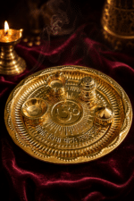 Brass Om Mantra Aarti Thali with Diya, Incense Holder and Pooja Box - Image 3