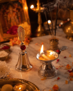 Diya and Leaf Handle Bell Pooja Set - Image 4