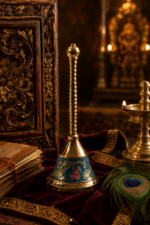 Blue Enamel Brass Pooja Bell with Floral Design - Image 7