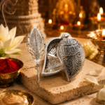 Peacock Feather Roli Chawal Tilak Box with Applicator