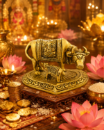 Brass Kamdhenu Cow and Calf Idol with Ganesh Design - Image 8